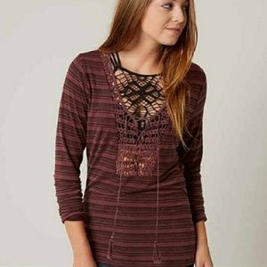 SOLD Gimmicks by BKE L/S Lace Up Top - Lg